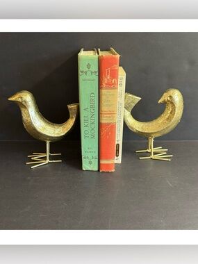 Vtg Heavy cast iron simplistic golden bird bookends.Each one unique.MCM